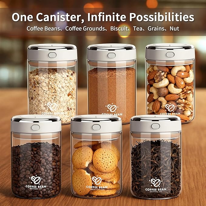 37oz Airtight Glass Coffee Canister with One-way CO2 Valve, Borosilicate Vacuum Coffee Bean Storage Canister with Date Tracker, Wide-Mouth Storage Container for Home,Kitchen,Coffee Bar