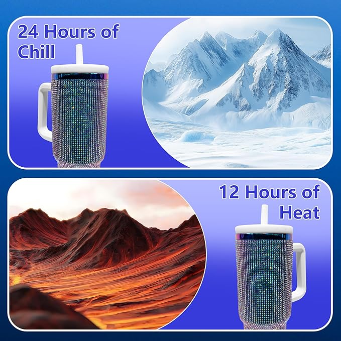 40-OZ Insulated Water Bottle,Insulated Stainless Steel Tumbler,Reusable Cold Drink Thermos,BPA-Free, Double-Wall Stainless Steel Water Bottle (Colorful-Diamond, 40, Fluid Ounces)