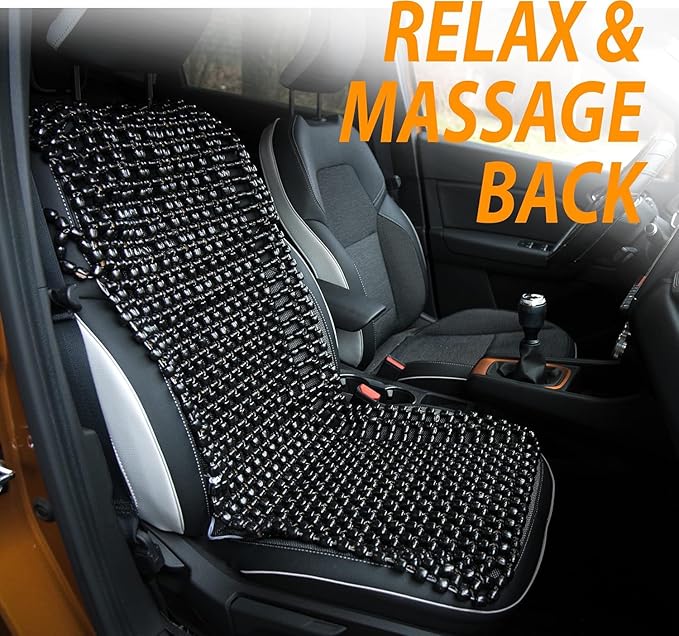 ZONETECH Black Wooden Beaded Comfort Seat Cover - Premium Quality Full Car Driver Massaging Cool Comfortable Cushion with High Ventilation