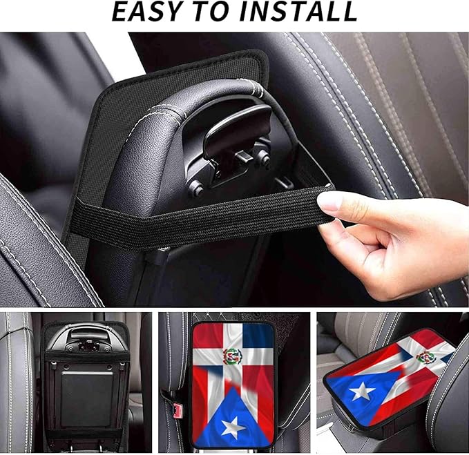 Auto Center Console Pad Puerto Rico Porto Rico Puerto Rican and Dominican Republic Flag Wavy Car Armrest Cover Armrest Seat Handrail Box Cover Cushion Universal Decoration Protector Accessories