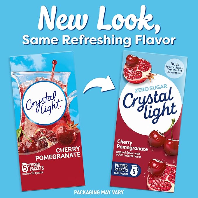 Crystal Light Drink Mix, 5 Pitcher Packets, for Flavorful Hydration and Shareable Refreshment, Cherry Pomegranate, flavored with other natural flavor, Zero Sugar, Low Calorie, 2.2 oz