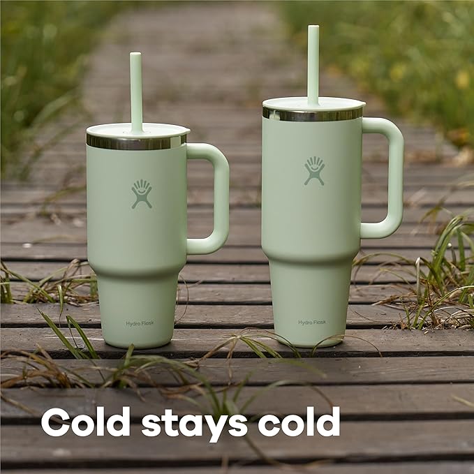 Hydro Flask Travel Tumbler with Handle, Lid and Straw - Insulated Stainless Steel in 32 Oz Botanical Bliss Green