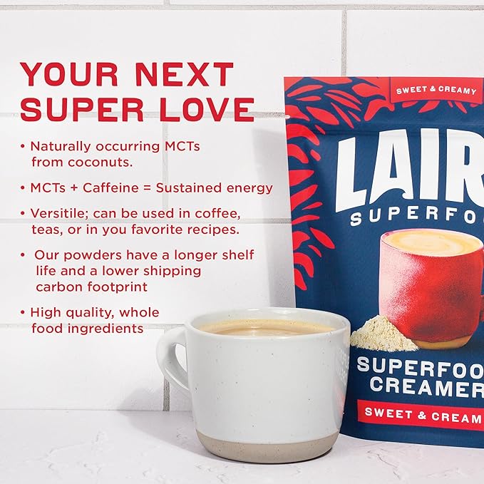 Laird Superfood Non-Dairy Superfood Creamer - Coconut Powder Coffee Creamer - Sweet & Creamy - Gluten Free, Non-GMO, Vegan - 16 oz. Bag, Pack of 2
