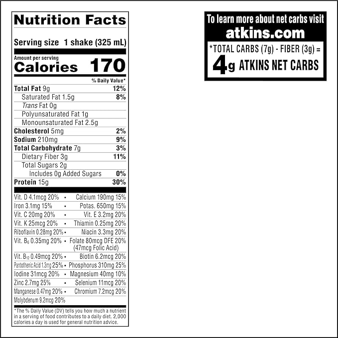 Atkins Chocolate Banana Protein Shake,15g Protein,Low Glycemic,4g Net Carb,2g Sugar,Keto Friendly,(Pack of 24)