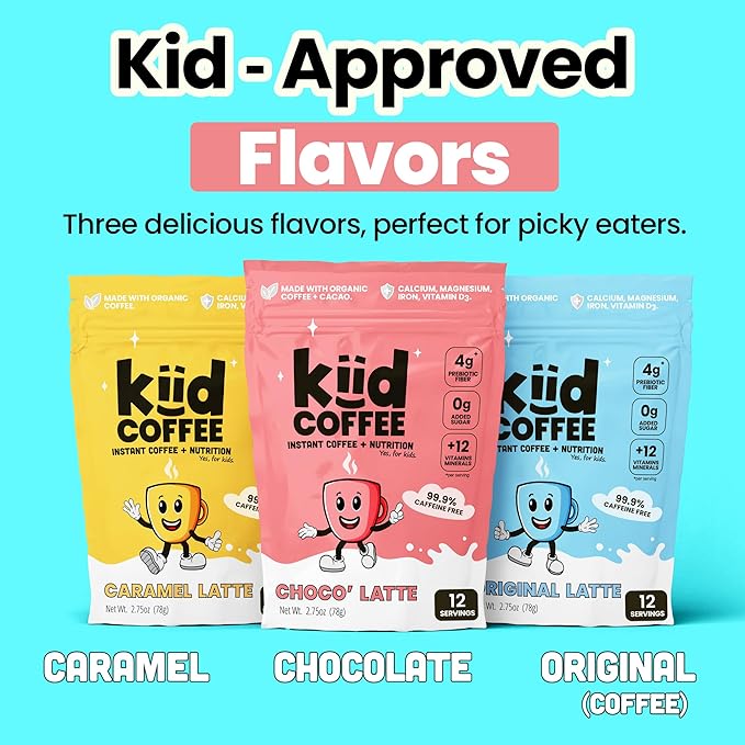 Kiid Coffee - 99.9% Caffeine-Free Organic Coffee for Kids - As Seen on Shark Tank - 12 Vitamins & Minerals, 4g Prebiotics, 0g Sugar - Non-GMO & Gluten-Free - Healthy Snack - Original - 30 Servings