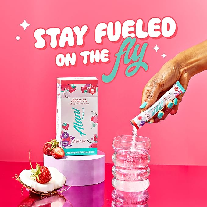 Alani Nu HAWAIIAN SHAVED ICE, Energy Sticks Drink Powder, 200mg Caffeine, Pre Workout Performance with Antioxidants, On-The-Go Drink Mix, Biotin, B Vitamins, Zero Sugar, 5 Calories, 10 Pack
