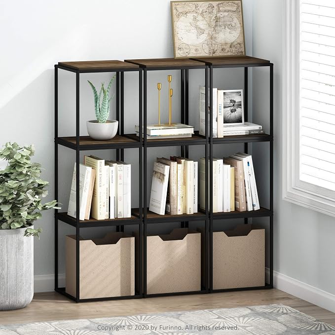 Furinno Moretti Cube Modern Stackable End Table Shelf, Columbia Walnut