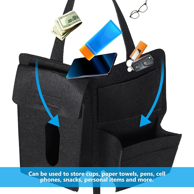 POPETPOP Felt Car Seat Organizer 2Pcs Backseat Storage Bags Hanging Auto Seats Storage Pouch for Car Interior Accessories