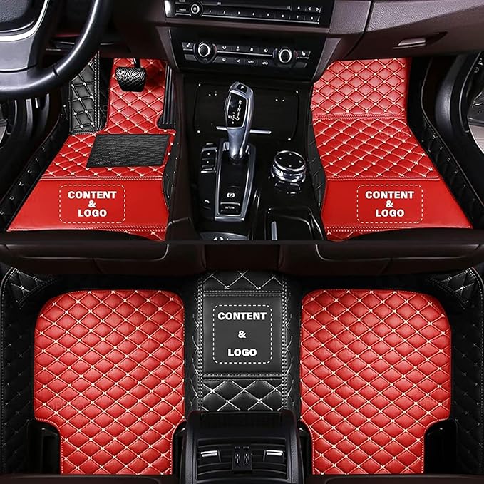 Customize Making Car Floor Mats for 99.99% Sedan SUV Pickup Truck Full Coverage Men Women Cute Leather Protection Pads Non-Slip Floor Liners (Red+Black Side)