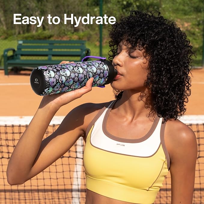 ENCOOL Insulated Water Bottle with Straw Stainless Steel Water Bottle, Leak-Proof, BPA-Free, Double Wall Vacuum Keeps Cold for 24 Hours for Sports, Travel, School (26 oz, Floral Afterlife)