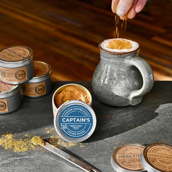 Coffee Dust Flavoring Powder, Captain's (120 Servings) – All Natural Coffee Syrup Alternative - Adds Flavor, Aroma, Taste & Whole30 Wellness to Drinks, Tea & Foods