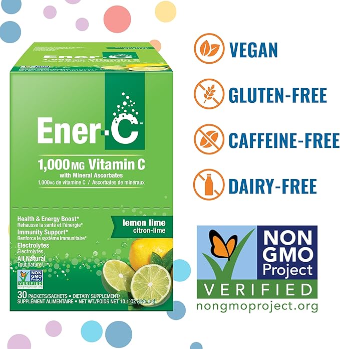 Ener-C Multivitamin Drink Mix - Vitamin Packets for Water, Electrolytes Powder Packets, Vitamin Drink Mix, Hydration Liquid Mix, Immune Booster for Adults, Healthy Energy - Lemon Lime, 30 Count