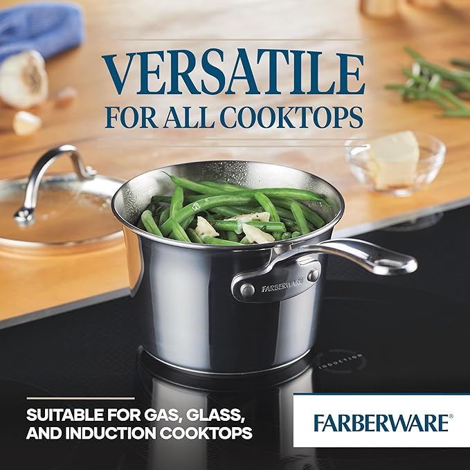 Farberware Millennium Stainless Steel Pots and Pans Set, 10-Piece Induction Cookware Set, Silver