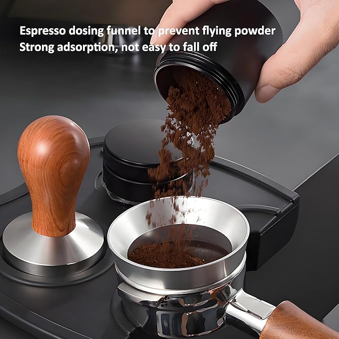 Espresso Dosing Funnel and Puck Screen Set, Coffee Dosing Ring Aluminum, Reusable 1.7mm Thickness Espresso Puck Screen 316 Stainless Steel for Coffee Portafilter Filter Basket (Silver, 53mm)