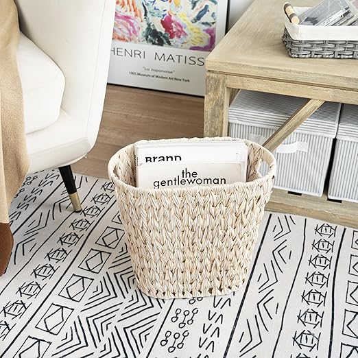 GRANNY SAYS Wicker Trash Can, Waterproof Bathroom Trash Can, Wicker Waste Basket for Bathroom, Decorative Boho Waste Basket for Bedroom, Office, 15 Liters/4 Gallons