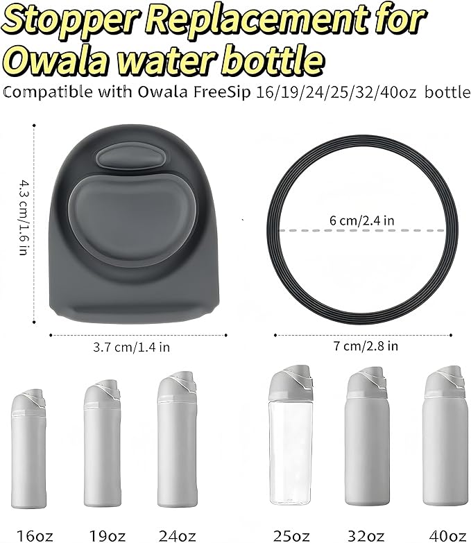 Joshey 4Pack Rubber Seal Replacement Gasket & Stopper Set, Compatible with Owala Freesip 24oz 32oz Bottle Spout Lid-Silicone Gasket Replacement Parts (Gray)