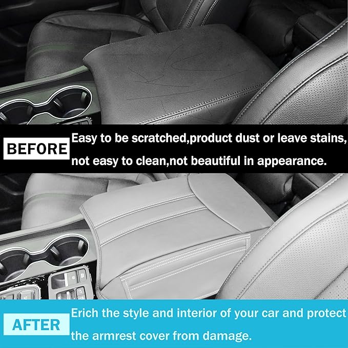 SENSHINE Armrest Cover for Honda Pilot Accessories 2023 2024 2025 2026 Center Console Cover Anti-Scratch Leather Armrest Protector Middle Console Pad with Side Pockets for Honda Pilot (Gray)