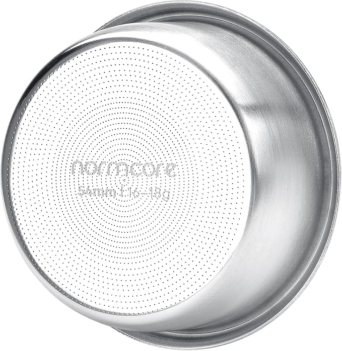 Normcore 54mm High Extraction Filter Basket, 18g Precision Double shot Basket For Breville Sage Portafilter, 0.8mm thick, 2569 Hole Pattern, Comes with a 53.3mm Puck Screen, Paper Filters, 18g