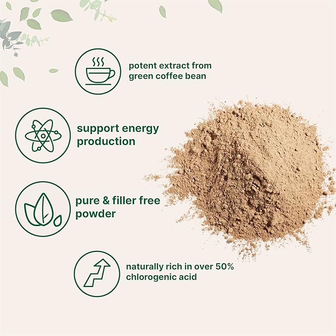Pure Green Coffee Bean Extract, 4 Ounce | Natural Caffeine, Green Coffee Bean with 50% Chlorogenic Acid | Vegan Friendly, Filler Free
