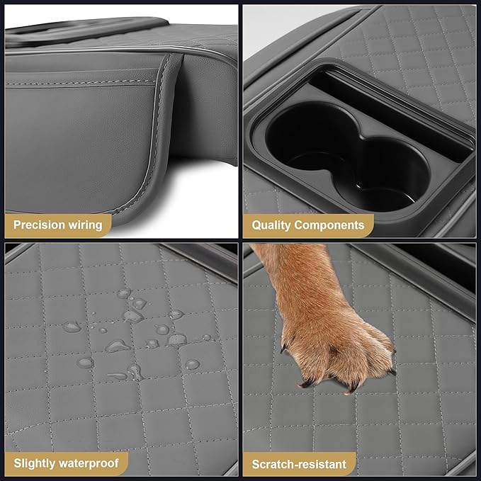 Center Console Cover for TSX: Armrest Cover for Car with 2 Storage Bags - Waterproof Leather Center Console Cover with Cup Holder for Car,Anti-Scratch Auto Armrest Pad Accessory （Grey
