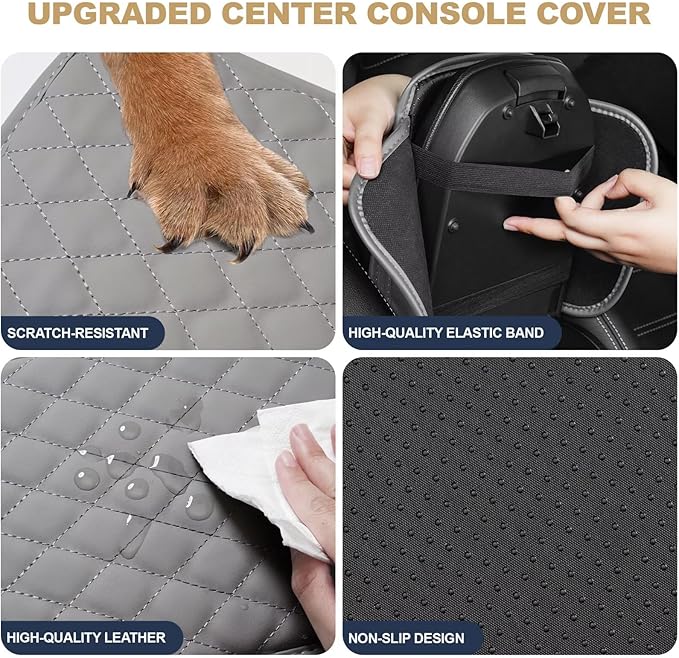 YORKNEIC Center Console Cover Fit for Lincoln Aviator Armrest Cover for Car with 2 Side Pockets Faux Leather Middle Console Cover (Grey)