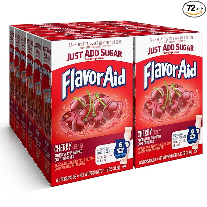 Flavor Aid Cherry Unsweetened Drink Mix Pitcher Packets, 2 Quart (6 Sticks), 72 Count