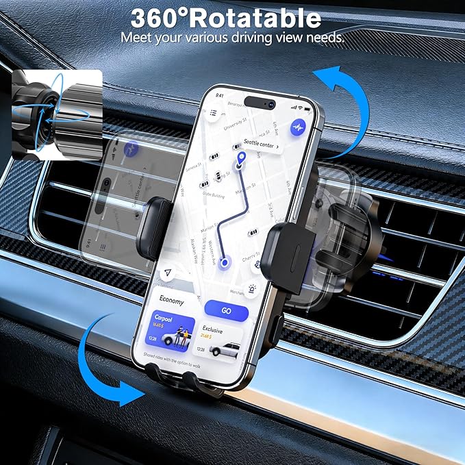 2026【80+LBS Safest Strongest】 Upgrade Car Phone Holder Mount, 360° Rotation Wireless Car Charger with Metal Hook Clip & Strongest Suction for Dashboard Windshield Vent for iPhone 17 16 Samsung