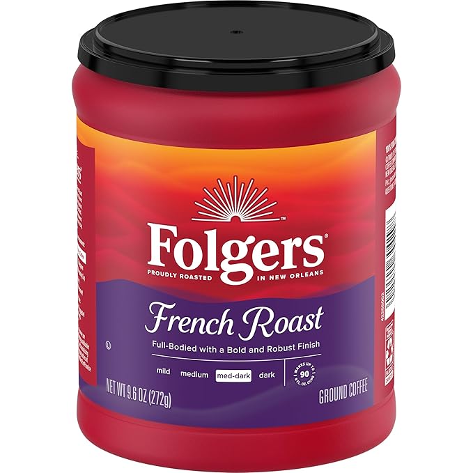 Folgers French Roast Medium Dark Roast Ground Coffee, 9.6 Ounces (Pack of 6)