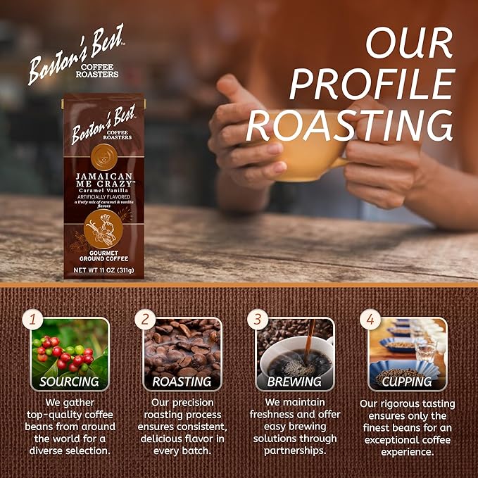 Boston’s Best Coffee - Jamaican Me Crazy Flavored Delicious Gourmet Premium Ground Coffee, 11 oz. / 311 g Bag