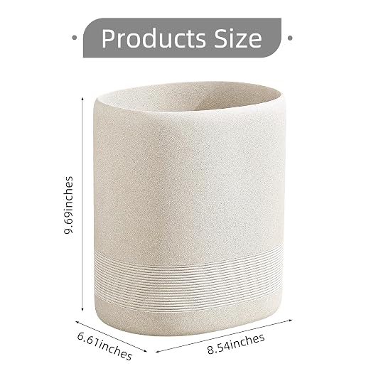 Trash Can, 1.6 Gallon Small Bathroom Trash Can, Simple Oval Stone Look Garbage Bin, Decorative Waste Basket for Kitchen Office, Home Decor, Bedroom, Living Room (Beige)