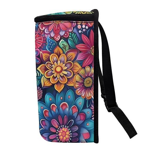 Vintage Boho Flower Car Trash Can with Lid Leak Proof Auto Trash Bag Hanging Vehicle Garbage Can Multipurpose Storage Container for Back Seat Road Trip