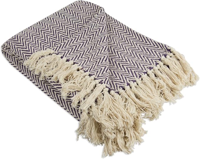 DII Chevron Throw Collection Handloomed Cotton, 50x60, Eggplant