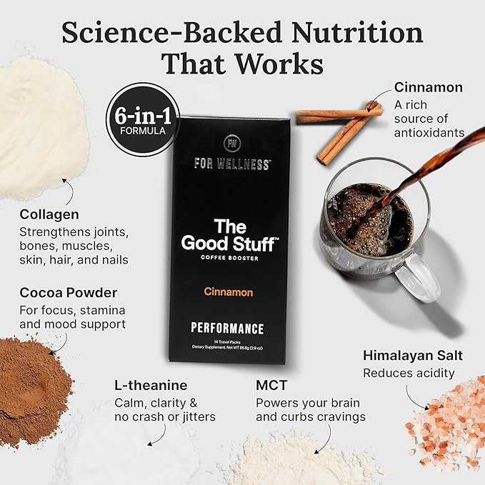 For Wellness The Good Stuff Performance – Coffee Booster | Collagen + MCT Powder Supplement with L-Theanine and Antioxidants for Jitter-Free Energy & Stamina | Non-Dairy, Keto-Friendly, 14 Servings