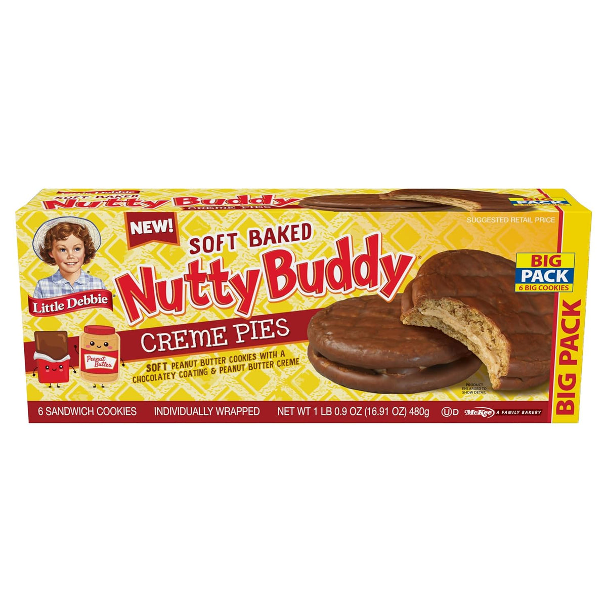 Little Debbie Nutty Buddy Creme Pie Big Pack, 16.9 oz Box