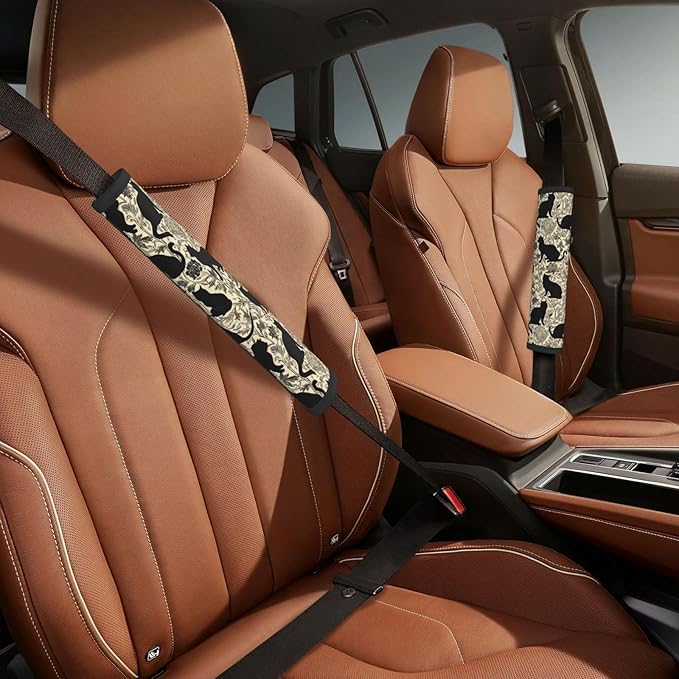 Cat Steering Wheel Cover Elastic Non-Slip Car Steering Wheel Covers with Seat Belt Shoulder Pad for Women Men