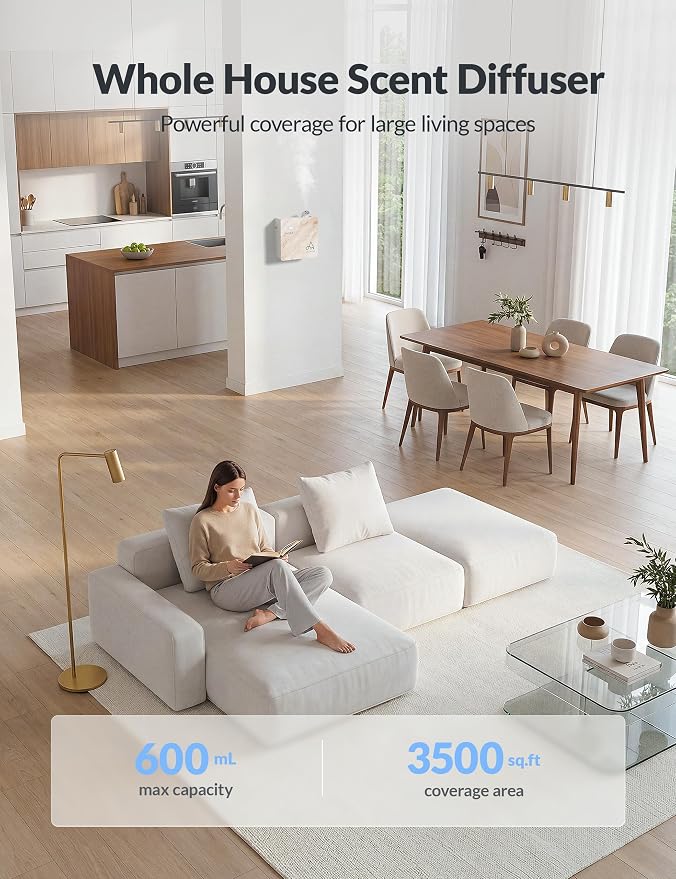 2026 Upgraded 3500 Sq.Ft HVAC Scent Diffuser for Home, Smart Whole House Scent System with App & Remote Control, Hotel Collection Waterless Diffuser for Large Room, Cold Air Tech, 600mL, Marble Beige