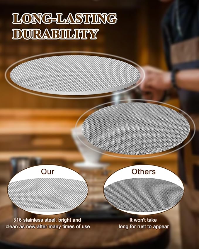 51mm Espresso screen & Food-Grade Silicone Puck Screen Holder, 316 Stainless Steel Puck Screen Kit - 1.7mm Thickness 150μm, 2pack