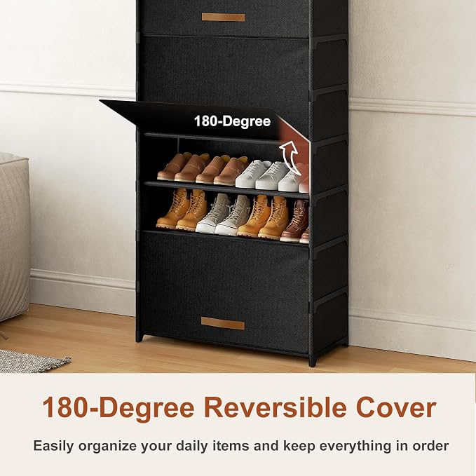 Shoe Rack, 9 Tier Shoe Storage Cabinet with Door 36 Pair Plastic Shoe Shelves Organizer for Closet, Entryway, Hallway, Bedroom, Black