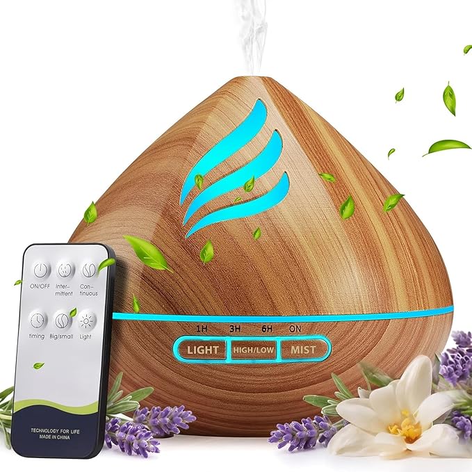 Essential Oil Scent Diffuser: 500ML Aroma Diffuser for Home Bedroom - 14 Colors LED, Remote Control, Ultra-Quiet Cool Mist Scent Diffuser with Timer for Family