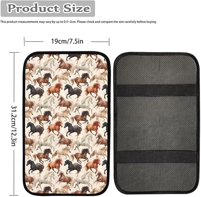 Mintutlipy Prairie Horse Print Car Armrest Cushion Cover Car Interior Accessories Car Center Console Pad Universal Fit Center Console Protector