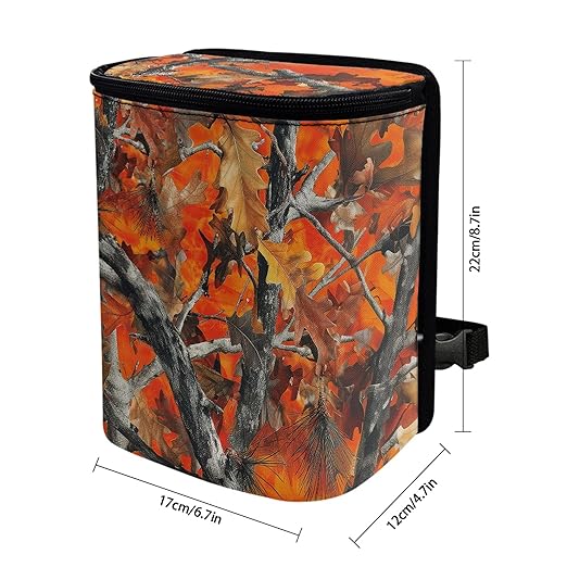 Orange Camo Hunting Forest Car Trash Can Leak-Proof Car Trash Bin Collapsible Portable Auto Garbage Bag Large Capacity Trashcan Storage Bag