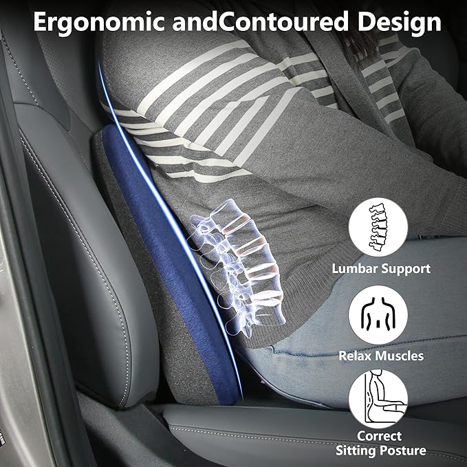 Car Seat Cushion for Driving, Ergonomic Memory Foam Car Seat Pad for Sciatica Pain Relief, Car Seat Cushion Pad for Driving Seat Office Chair, Blue