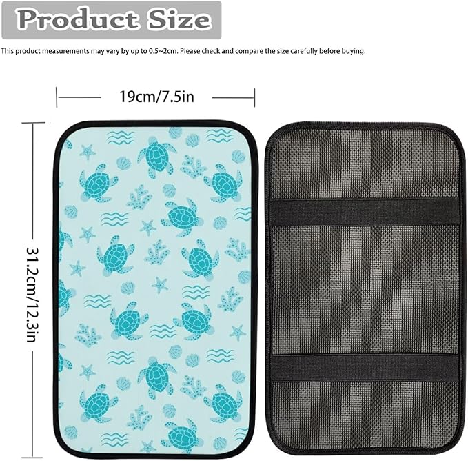 Sea Turtle Car Center Console Armrest Cover Dust-Proof Auto Armrest Box Cover Center Console Pad Turtle Print Car Accessories for Truck Sedan SUV, Easy to Install