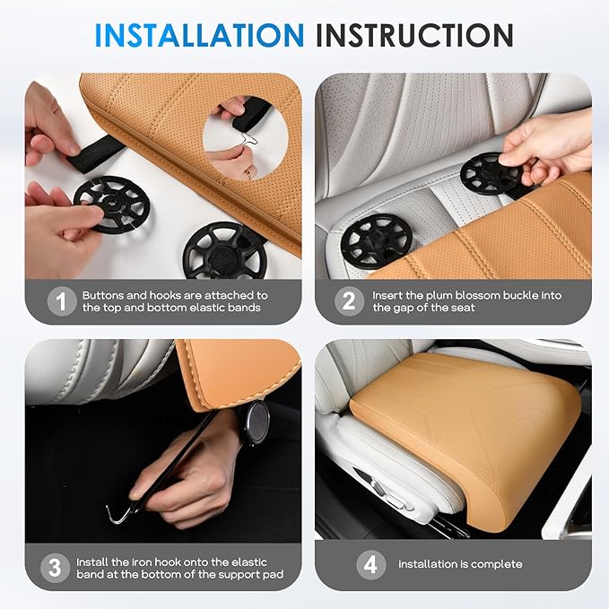 FLORICH Car Seat Extender Leg Extender Support Cushion for Driver Seats Office Chair, Leather Carseat Leg Support for Long Drivers Universal Car Seat Cushion Legs Rest Pads-Light Brown