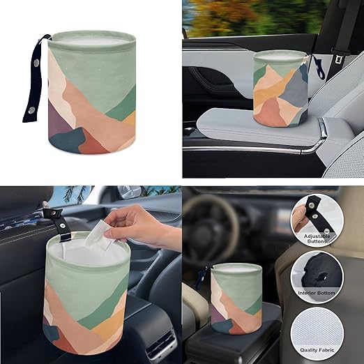 Car Trash Can with Hanging for Back Seat, Car Accessories for Women Men Automotive Garbage Cans Vehicle Trash Can for Truck SUVMountain