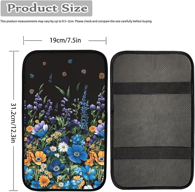 Wild Floral Car Armrest Cover Center Console Cover for Women, Cottagecore Theme Auto Accessories Interior Arm Rest Cover Pad