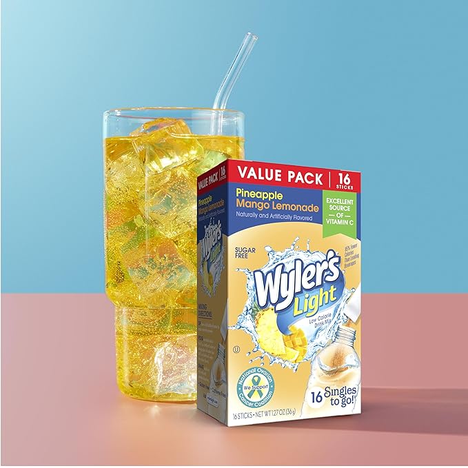 Wyler's Light Singles To Go Powder Packets, Water Drink Mix, 16 Count, 6 Boxes (96 Single Servings) (Pineapple Mango Lemonade)