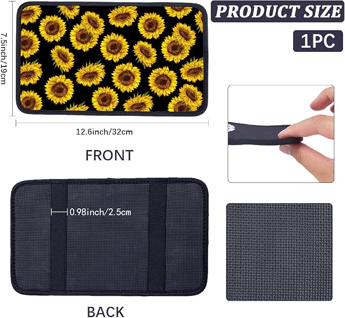 CREATCABIN Sunflower Car Center Console Armrest Cover Pad Auto Armrest Seat Box Cover 12.6×7.5in Vehicle Middle Console Pad Soft Anti-Slip Lines Car Accessories Interior Fit for SUV Sedan Truck