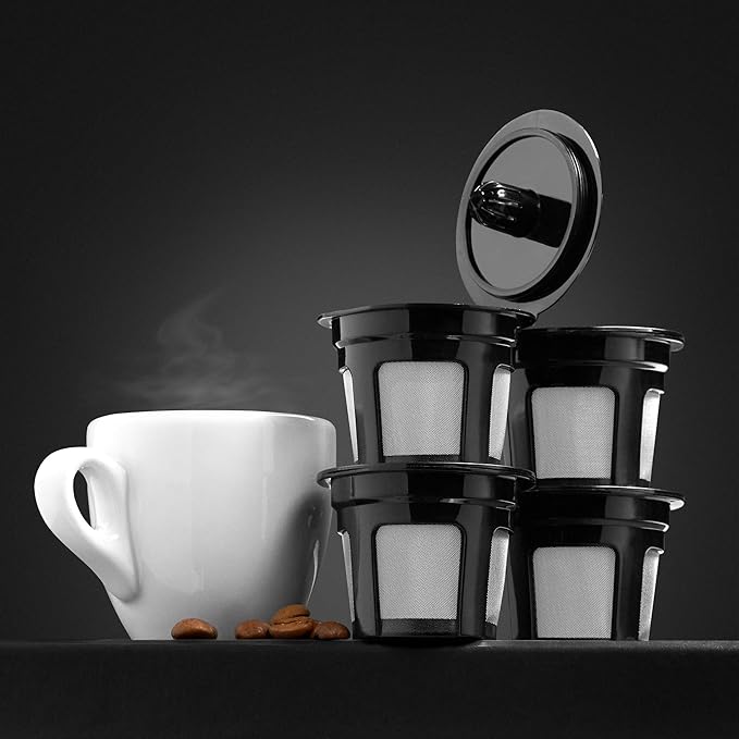 4 Pack Reusable K Cups for Keurig Coffee Makers – BPA-Free Refillable Coffee Pods, 4 Black – Compatible with Keurig Brewers