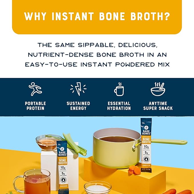 [DISCONTINUED] Chicken Bone Broth Instant Powdered Mix Packets | 5g Collagen | 10g Protein | Keto & Paleo Friendly | No Artificial Flavors | Non-GMO, Gluten-Free, Dairy-Free on-the-go 16 Pack